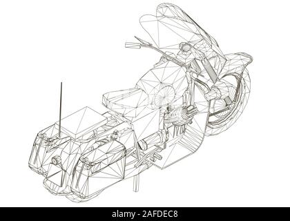 Wireframe moto faite de lignes noires isolé sur un fond blanc. Vue isométrique. Vector illustration. Illustration de Vecteur