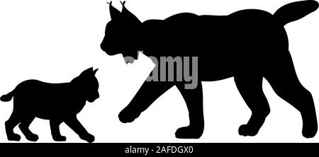 Silhouette de lynx et les jeunes peu de lynx. Vector illustrator Illustration de Vecteur