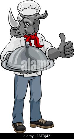 Personnage Mascotte Chef Rhino Illustration de Vecteur