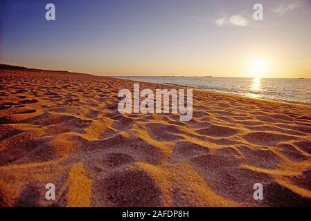 Channel Islands. Guernesey. Herm. Plage de Shell au lever du soleil. Banque D'Images