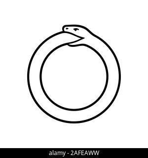 Symbole Ouroboros, serpent de manger sa propre queue. Simple dessin en noir et blanc. Logo cercle moderne, vector illustration. Illustration de Vecteur