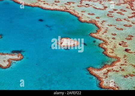 Partie d'Hardy Reef dans le GBR-central section off Whitsunday Island comme vu de l'air. Dans le centre est le petit patch-reef connu sous le nom de "Cœur Reef' Banque D'Images