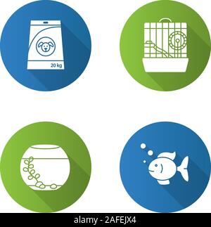 Design plat fournitures Animaux ombre portée de l'icône de glyphe. L'alimentation du chien, aquarium, poisson, hamster cage. Silhouette Vector illustration Illustration de Vecteur