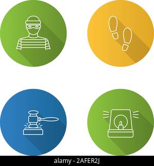 Télévision Police long shadow linéaire icons set. Brigand, footprints, gavel, alarme. Contour Vector illustration Illustration de Vecteur