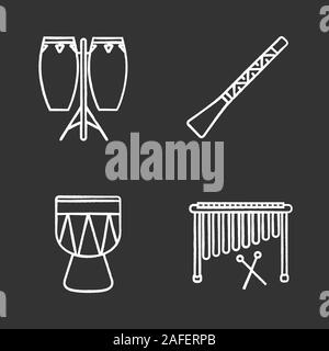 Chalk icons set instruments de musique. Conga, didgeridoo, marimba, kendang. Illustrations vectorielles chalkboard Illustration de Vecteur