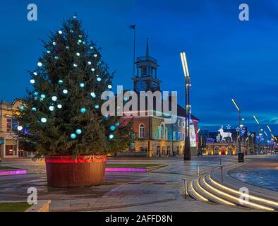 Les lumières de Noël au crépuscule à Stockton-on-Tees, Stockton on Tees, Angleterre, Royaume-Uni Banque D'Images