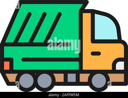 Camion à ordures, déchets de scénario télévision véhicule l'icône de la ligne de couleur. Illustration de Vecteur