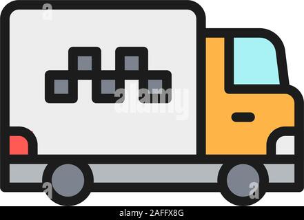 Cargo Vector taxi, camion de livraison, l'icône de la ligne de couleur à plat. Illustration de Vecteur