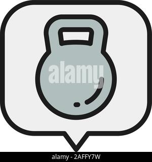 Kettlebell dans bulle, poids dans l'estomac à plat sur l'icône de la ligne de couleur. Illustration de Vecteur