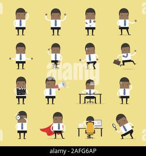 Ensemble de gens d'affaires. African businessman walking à la réussite, de l'homme d'affaires est dans différentes situations. Vector illustration. Illustration de Vecteur