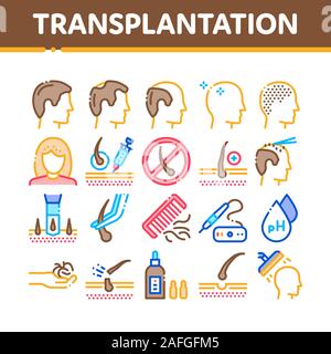 Collection de transplantation de cheveux icônes Set Vector Illustration de Vecteur