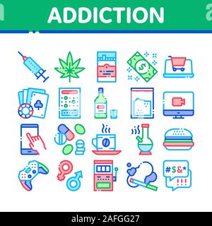 Addiction Bad habitudes Collection icônes définir le vecteur Illustration de Vecteur