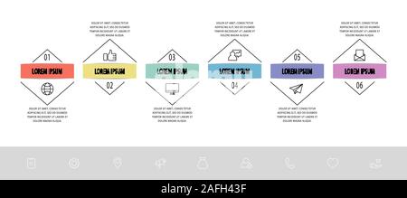 Infographie vecteur modèle plat. Triangle avec flèches pour six diagrammes, graphique, organigramme, l'étape de l'étape, chronologie, présentation. Concept d'affaires Illustration de Vecteur