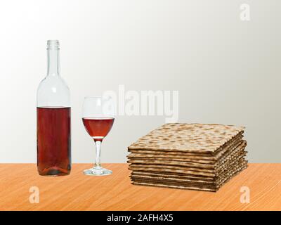 Close up de matza et gobelet avec du vin rouge Banque D'Images