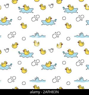 Jouets de bain canard jaune. Style Doodle motif transparent. Illustration de Vecteur