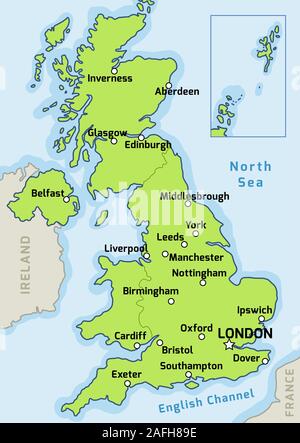 UK site vector - grandes villes indiquées sur la carte du Royaume-Uni. Illustration de Vecteur