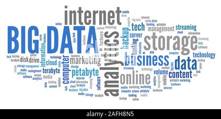 Big data text sign - information sur analytics concept. Nuage de mots. Banque D'Images