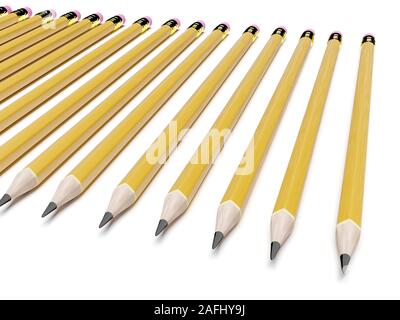Crayons avec caoutchouc avec ombre isolé sur fond blanc. Le rendu 3D Banque D'Images
