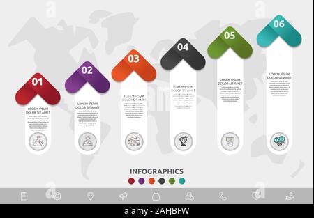 Vector infographic template. 6 flèches avec des icônes et des étiquettes. Concept d'affaires pour les diagrammes, Organigramme, Graphique, marketing, présentation, l'étape de l'étape Illustration de Vecteur