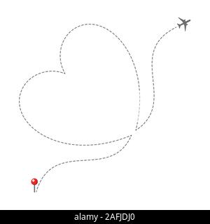 Coeur en pointillés Airplane Route Illustration de Vecteur