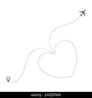 Coeur en pointillés Airplane Route Illustration de Vecteur