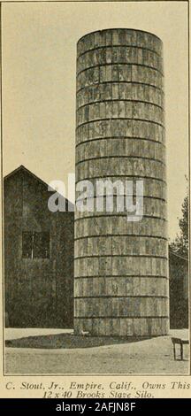 . Les silos en béton discontinue, Brooks ; des brevets. La raison de cette place, est le épaules formé de chaque côté de la langue donner per-fect surfaces de roulement pour l'épaulements carrés formé de chaque côté de la gorge de la lamelle adjacente. Près des extrémités des barres il y a un léger décalage ou d'augmenter la largeur des deux côtés les bouts bouvetés pour cette partie de thestaves couverts par les cerceaux. Cette projection peut être détecté par run-ning vos doigts le long des bords de la discontinue près des extrémités. Thisprojection élimine tous les hoop contrainte sur cette partie des portées non-cov par les cerceaux et p Banque D'Images