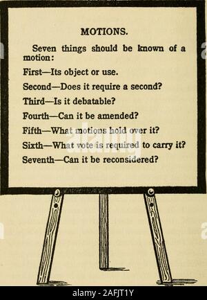. Douze leçons faciles en droit parlementaire, fondé sur des règles parlementaires rendue facile. peut être. Ne pas être Fourcan. (Page 19.) Ils sont appelés le redstar motions. Lisez ceci à la société. N'oubliez pas que comme tout dépend de l'intérêt comme youractive sur votre chef. Ces les-fils ont été systématiquement organisées par l'enseignant anexperienced. Chaque mouvement sera connu pris dans ce cours. Il y aura des onelesson sur le travail en comité et un sur electionof les officiers. La leçon sera correcte. conductedinformally Les motions seront étudiés en theirorder de priorité, en commençant par le plus bas.Vous êtes aske Banque D'Images