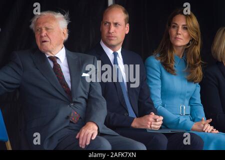 Le duc et la duchesse de Cambridge, David Attenborough et assister à la cérémonie de baptême du RRS David Attenborough à Birkenhead. Credit : Euan Cherry Banque D'Images
