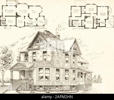 . Logement : offrant une vue artistique, des plans et des estimations de coût de nombreux cottage - dessins et modèles industriels, l'établissement des coûts à partir de $600, conçus et sélectionnés avec une référence particulière à l'économie dans la construction et la commodité d'arrangement. N° 38,57 n° 40. FRAM 1-2 ^^ VO-STOR et Grenier Résidence. Largeur, 29 pouces pieds b ; lengtli, 50 pieds 6 pouces. Hauteur d'histoires, d'abord. 10pieds ; deuxièmement, g pieds (&gt ; pouces. La fondation en pierre à fond ; Cave cave sous toute la maison ; première histoire verso, deuxième, storyshingled de bardeaux de toiture. Arrangement de ce plan^ est particulièrement félicité, ainsi un Banque D'Images
