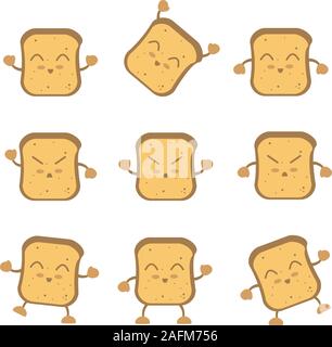 Jolie Collection de tartines personnage Cartoon Illustrations vectorielles Illustration de Vecteur