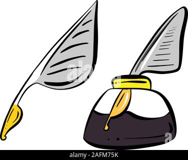 Une plume et encre stylo encre Cartoon Illustration Vecteur de pot ou le Logo Icône Illustration de Vecteur