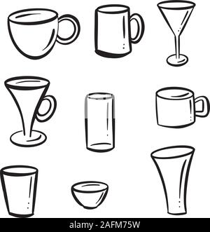 Collection de verres et tasses et tasses pour les icônes et logos Illustration de Vecteur