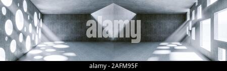 Piscine béton avec cercle et des trous carrés de l'image de rendu 3D Windows Banque D'Images