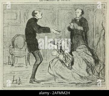 . Histoire des théâtres de société. Tmn-rnlitrt alftïdedtson rûledw ; gt ;-ertlle dfSCli ; madame !. mtolfort jptreoil lltm l pas rnffirt iitujlt qut su" (daprès un dessin de Daumier.) un peu froid, un peu trop dans son rôle, un peutrop posthume ; puis enfin Théophile Gautier lui-même faisait le docteur, un pantalon extraordi-naire, grimé, enluminé, peinturluré à faire peurà toutes les maladies énumérées par Diafoirus, léchiné plice, le geste en bois, la voix transposée,travaillée, tirée sur le principe ne sait doù, des lobes latéraux du eu-veau, de lépigastre, du calcanéum de ses serres, une voix enrouée, extravagante, Banque D'Images