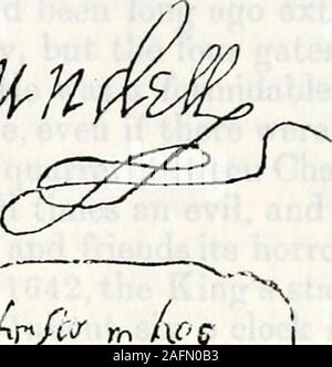 . Opérations du Shropshire et archéologiques de la Société d'Histoire Naturelle. KU^H. f&lt^oxiyS ;  % n'omrfc- Davies aussi dans son MS. transcriptof donne un reflet exact de la même signature. La Couronne s possessionof ses terres, et en 1603 James I. accordée par letterspatent la Seigneurie, Manoir, et Château de Oswestrieto Philips demi-frère Thomas Howard, comte d'Suifolk,l'un des capitaines de la flotte qui a battu theArmada, et à John Davies lui dédia son histoire** de son poore maison à Middleton, près de l'Oswestry,15 Décembre, 1635. Le comte de Suffolk vendu tout ce que seigneurie, manoir, et Château de Banque D'Images