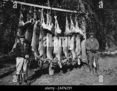 Deux chasseurs posent avec la récolte de cerfs dans le Dakota du Sud, ca. 1938. Banque D'Images