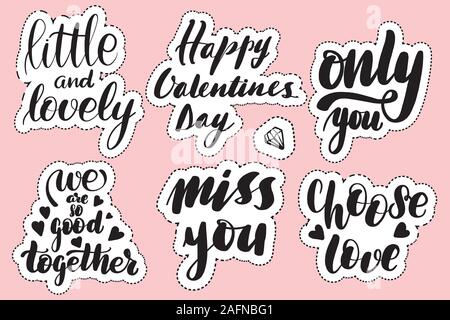 Des autocollants avec lettrage typographie dessinés à la main, d'inscriptions. Illustration de Vecteur