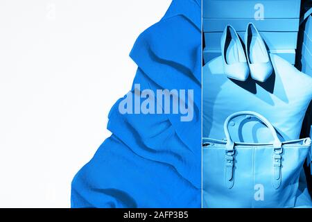 Collage de la mode fait avec photos inspiré par classique bleu couleur de l'année 2020. Vie dans différentes couleurs bleu classique. Banque D'Images