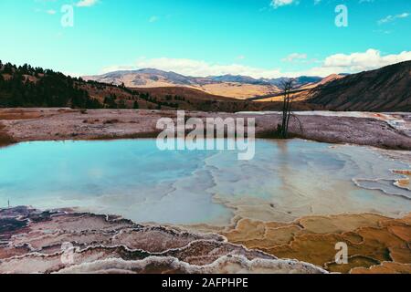 Le paysage du Parc National de Yellowstone geysers, sources d'USA, Wyoming Banque D'Images