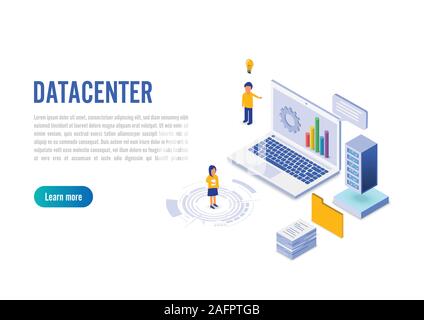 Centre de données internet connection, administrateur du concept d'hébergement web. Caractère et texte pour les services. Centre de technologie matériel logiciel base de données. Illustration de Vecteur