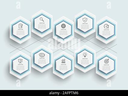 Vector infographic template avec étiquette papier 3D intégrée, des cercles. Concept d'affaires avec 10 options. Pour le contenu, schéma, organigramme, étapes, pièces détachées. Illustration de Vecteur