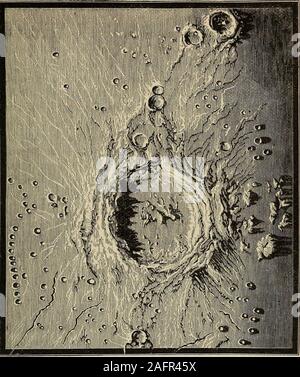 . Éléments de l'astronomie : accompagné de nombreuses illustrations, une représentation en couleur de l'énergie solaire, et les spectres stellaires, nébulaire, et les cartes de la céleste et du nord de l'hémisphère sud. e hauteurs, elle doit être re-chaînons, sont beaucoup plus grandes par rapport à la taille de la planète la même altitude serait sur theEarths la surface, comme les lunes de diamètre est mais peu plus d'un quart des masses. 230. Le cratère Copernic, l'un des plus prominentobjects dans la lune, est représenté ci-dessous. Le detailsof le cratère lui-même et de son voisinage immédiat re-veau à la minus nous Banque D'Images