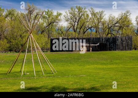 20 mai, FORT MANDANS, DAKOTA DU NORD, USA - Historique Fort Mandans, Dakota du Nord - Lieu d'hivernage pour Lewis et Clark 1804-1805 Banque D'Images