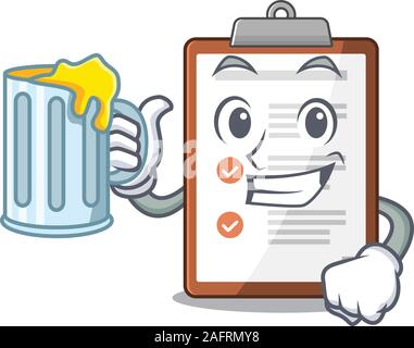 Professionnels Presse-papiers défiler mascot design avec un grand verre Illustration de Vecteur