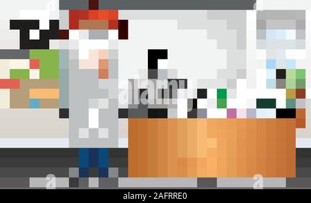 Scène de classe avec l'enseignant de sciences et d'équipements en chambre illustration Illustration de Vecteur