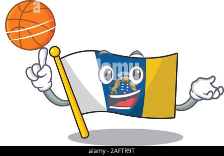 Une icône de l'indicateur de défilement de îles Canaries personnage jouant au basket-ball Illustration de Vecteur