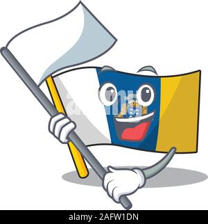 Drapeau île des Canaries mignon personnage de défilement avec style drapeau permanent Illustration de Vecteur