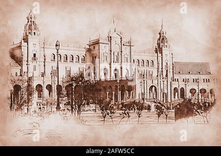 La Plaza de España à Séville est une des plus spectaculaires d'espaces architecturaux dans la ville et l'architecture. Neo-Moorish Banque D'Images