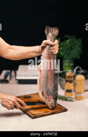 Pavé de saumon grillé, une saine alimentation, du saumon, saumon cru, de la soupe de poisson, soupe bouillabaisse Banque D'Images
