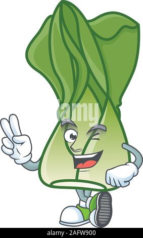 Le Bok choy cartoon mascot style avec deux doigts Illustration de Vecteur